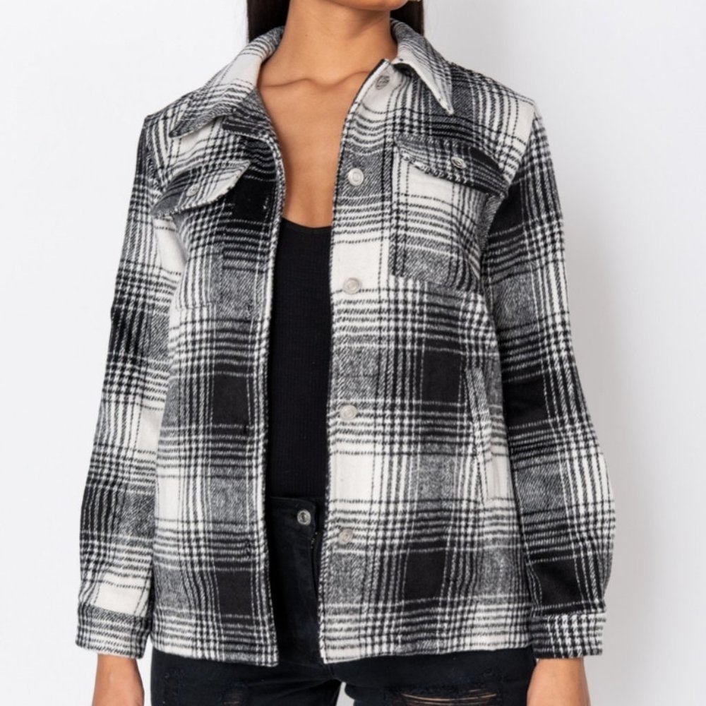 Kamryn Black & White Plaid Button Front Shacket - Picture 9 of 12
